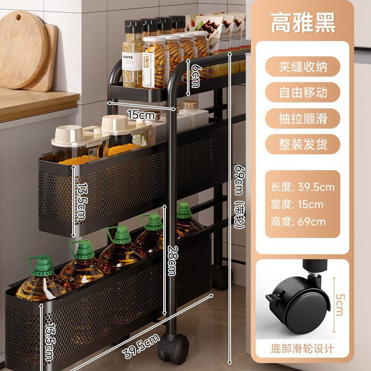 Narrow gap storage shelf stainless steel cart kitchen refrigerator narrow space organizer mobile bathroom storage cabinet