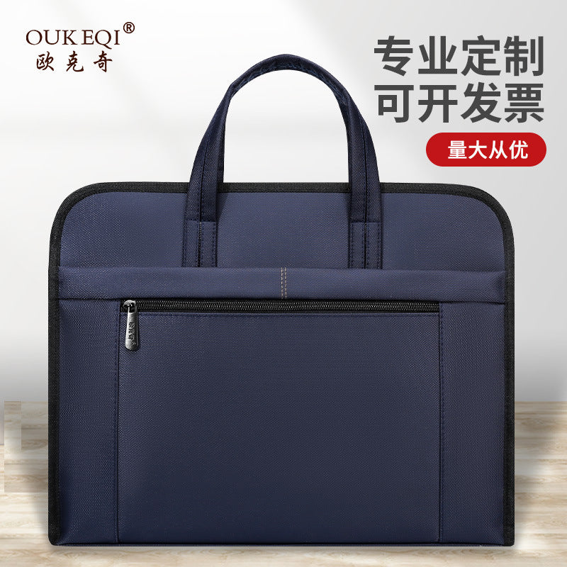 Oukeqi conference tote bag, oxford cloth office storage briefcase, large capacity zippered document bag with custom printing for men