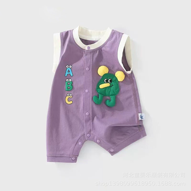 Summer outfit for baby boys and girls: lightweight sleeveless romper - newborn bodysuit, wide shoulder tank top, perfect for crawling and outdoor wear