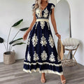 cross-border european and american style beach dress - vacation-inspired printed maxi dress - tiktok/ trend