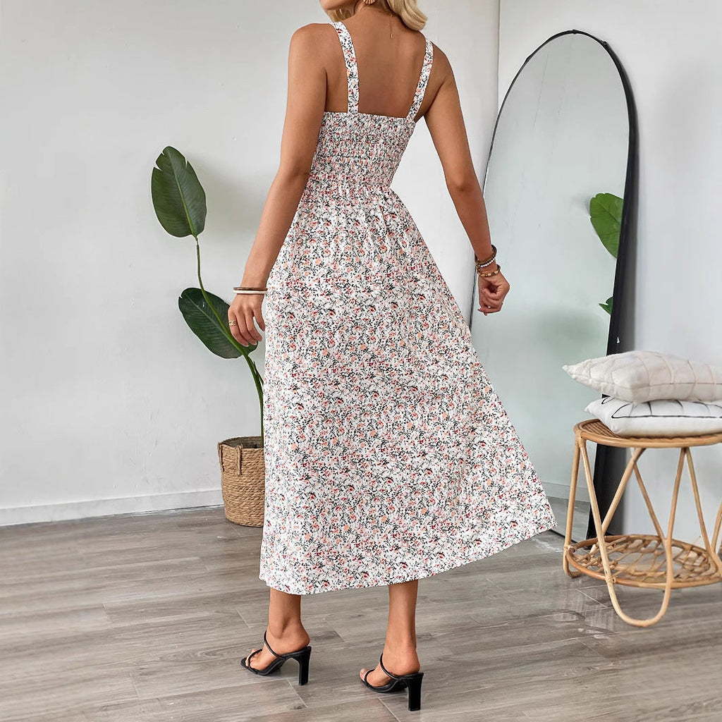 Shanuo independently develops 2025 new summer  European and American women's dress floral dress  temu
