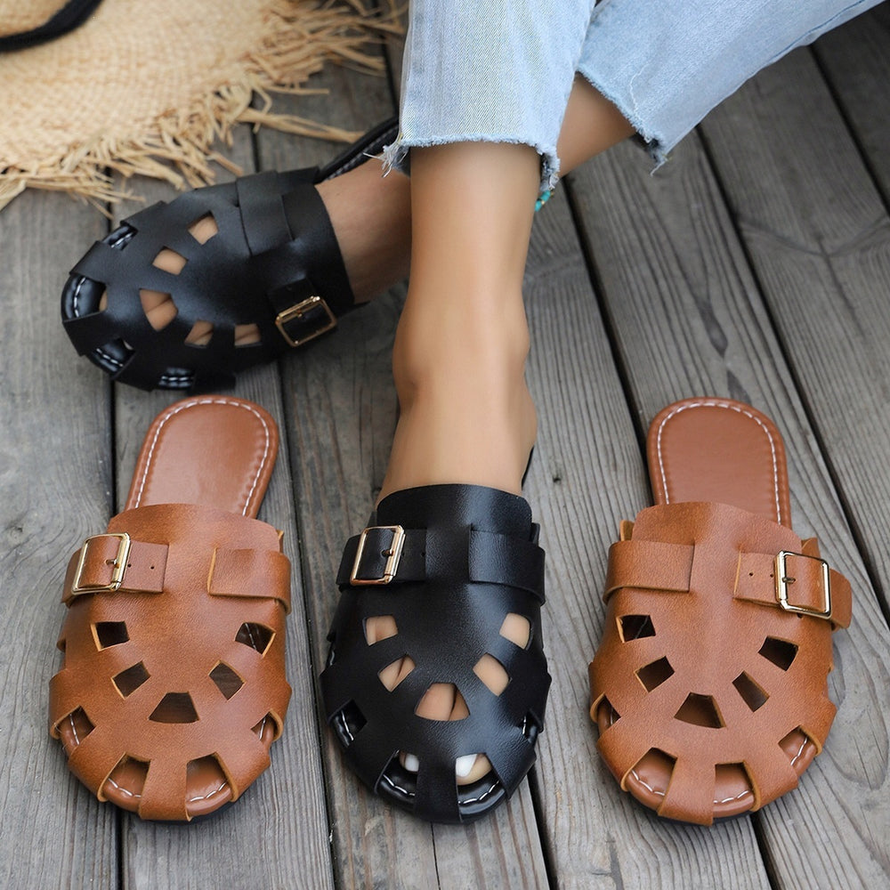 plus sizesummernew arrivalfashion style baotou cut outflats slippers women's exportfashion breathable cool slippers