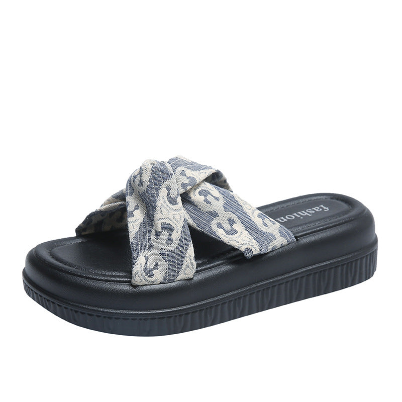Platform sandals and thick-soled sandals for women, summer new arrivals, european and american style, retro floral print, trendy one-strap sandals for women