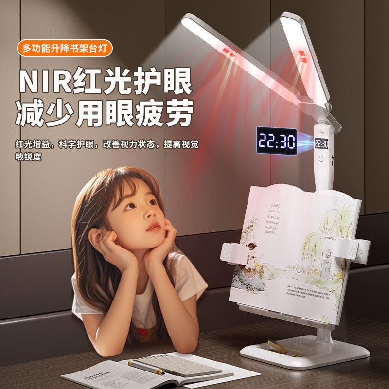 Posture corrector reading book stand desk lamp - all-spectrum eye protection rechargeable clip-on book light for students and children