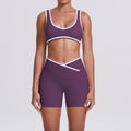 New arrival nude contrast colorpatchwork yoga clothes cross high waist butt lift shorts sports back suit running fitness clothes