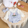 Infant spring & fall long-sleeve bodysuit, baby's 100-day & first birthday outfit, one-piece romper, fresh & cute faux overalls crawling suit