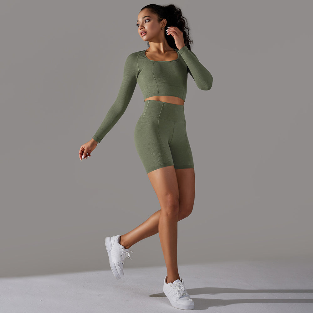 European and american seamless knitted golf dot jacquard high-waisted butt-lifting tight yoga pants running fitness outfit set for women