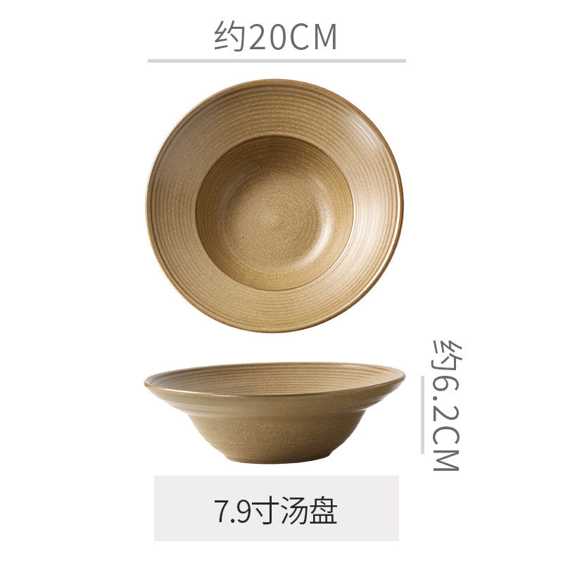Retro style ceramic kiln straw hat plate restaurant hotel for home threaded pasta plate japanese style fruit salad dessert plate