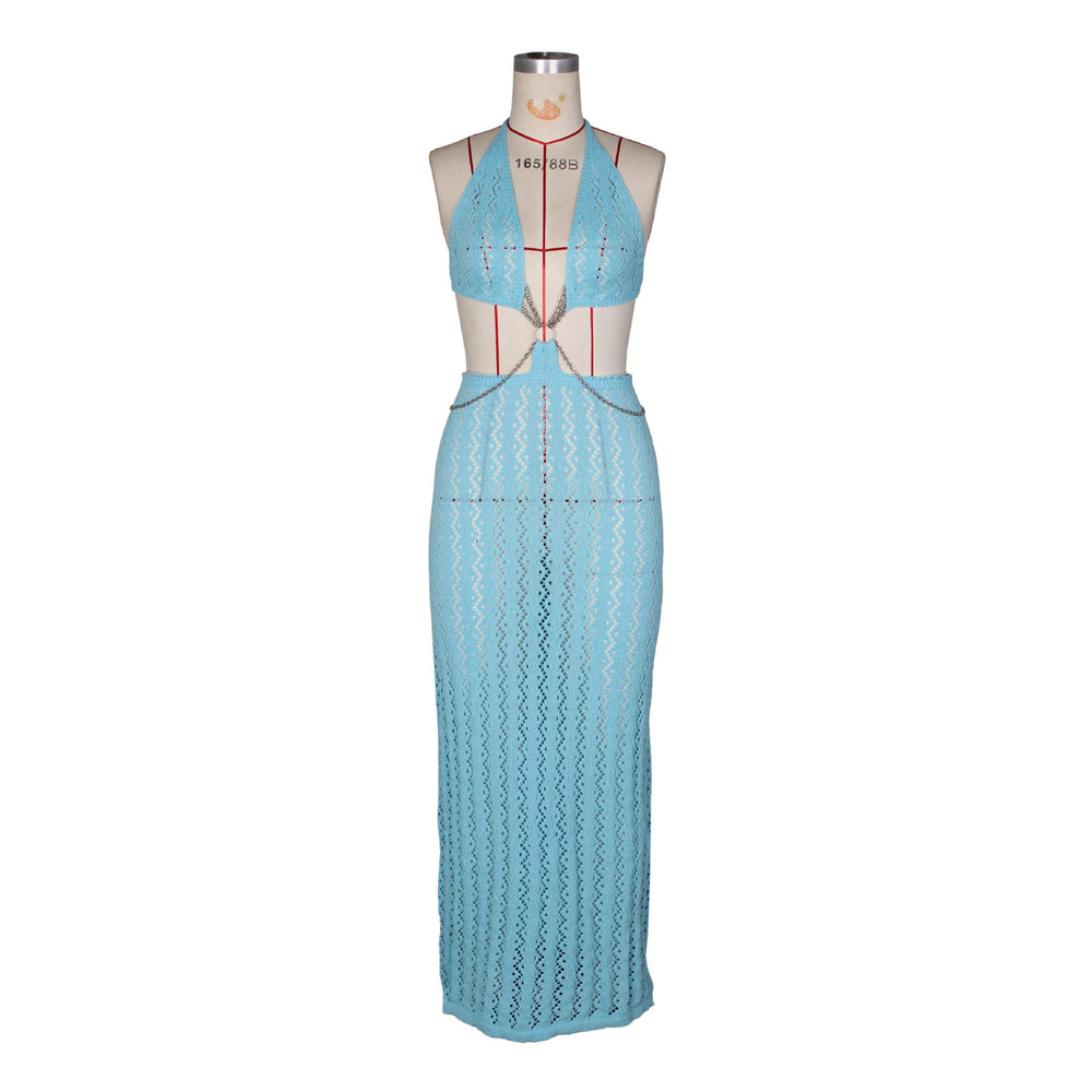 Fashion beach vacation cut outknittinghalterdress deep v chain backless long blouse cross-border women's clothing
