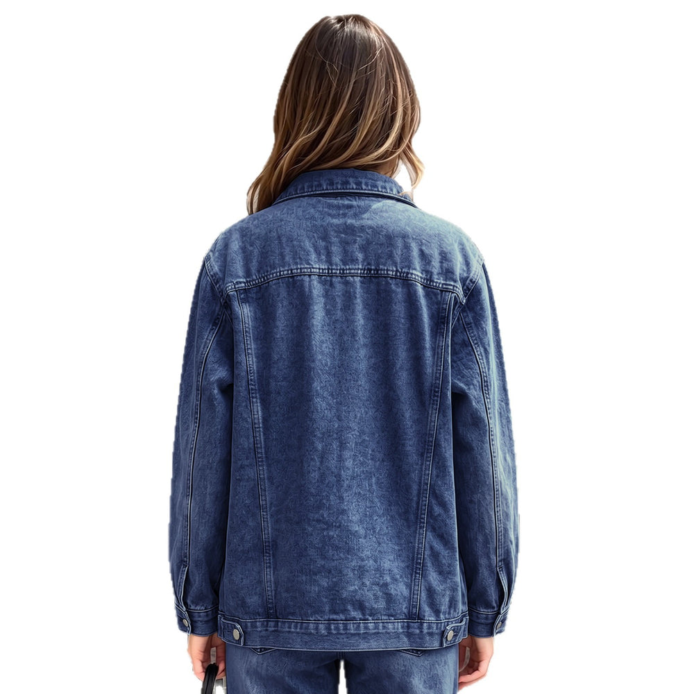Fashion cross-border foreign trade  lapel long sleeves single breasted double flap pocket pantsloosetrendyeasiest for match denim outwear women