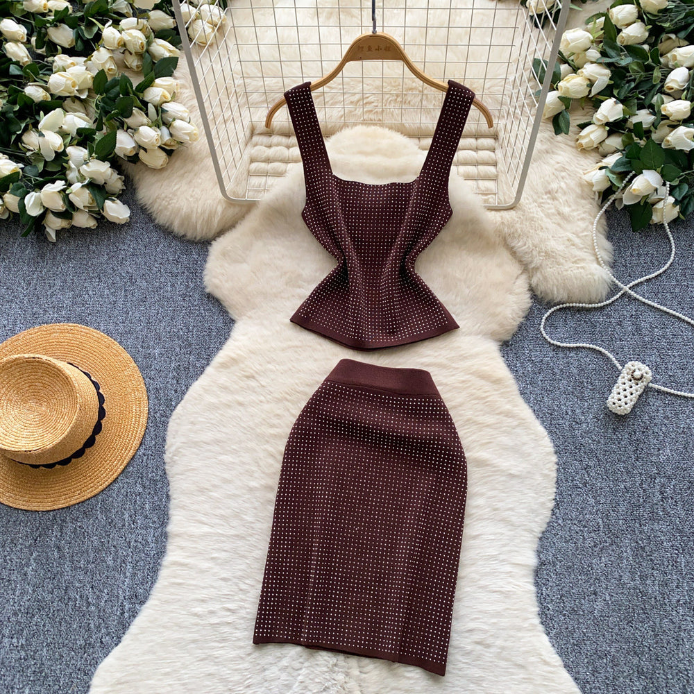Luxury knit cami two-piece set for women - slim fit, figure-flattering, and chic for summer . perfect for work and everyday wear