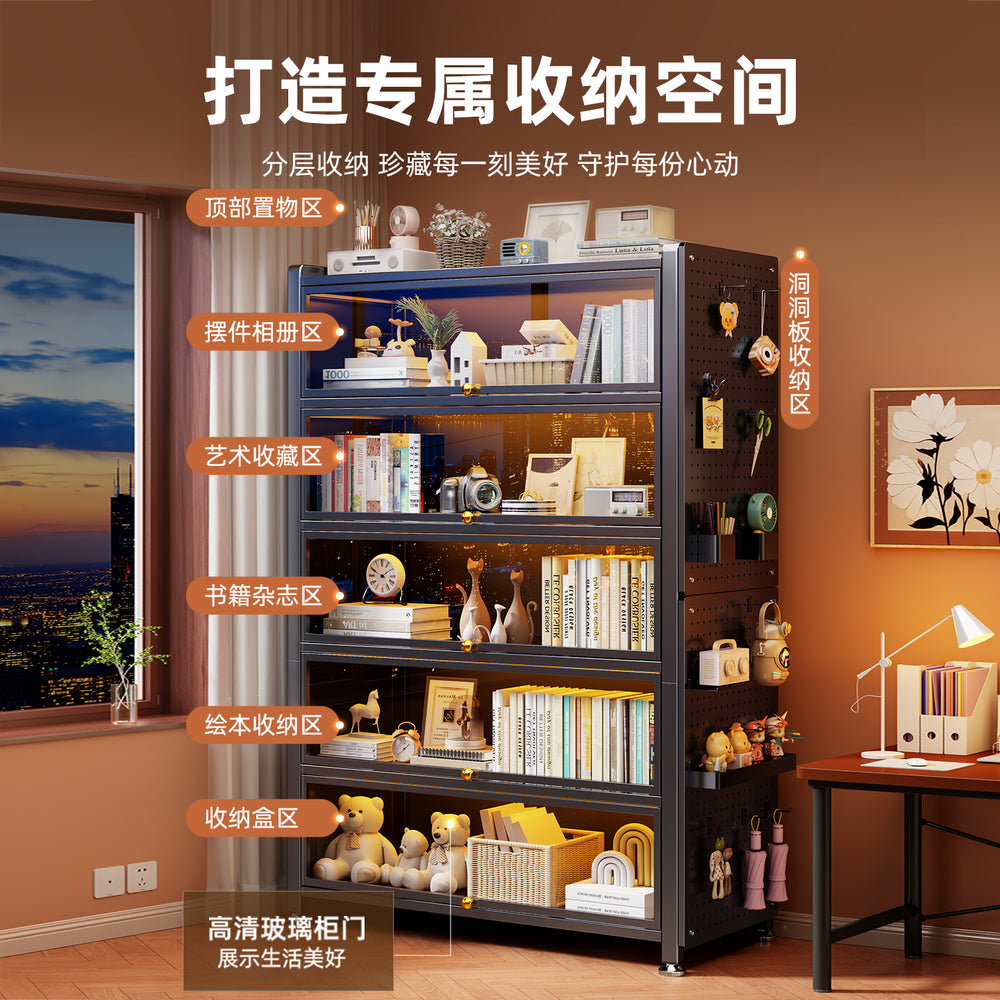 For home glass display cabinet with door dustproof bookcase kids living room study bookshelf blind box hand pain cabinet storage cabinet