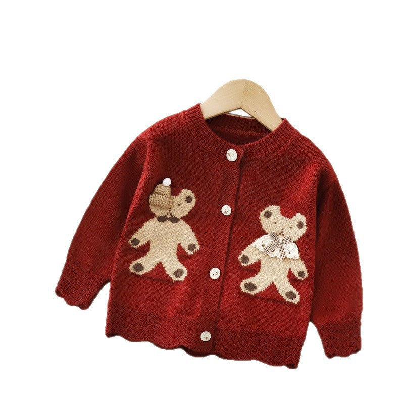 Girls' knit cardigan sweater -  autumn/winter new collection - "maillard" color series knit top