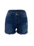 Amazon  hot selling denim shorts women's summer ins trendy high waist hem elastic ripped washed jeans