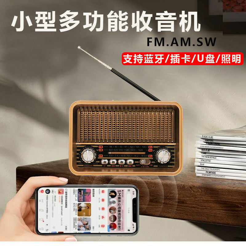 Retro nostalgic new radio portable rechargeable multifunctional desktop bluetooth speaker with card slot and high-fidelity sound