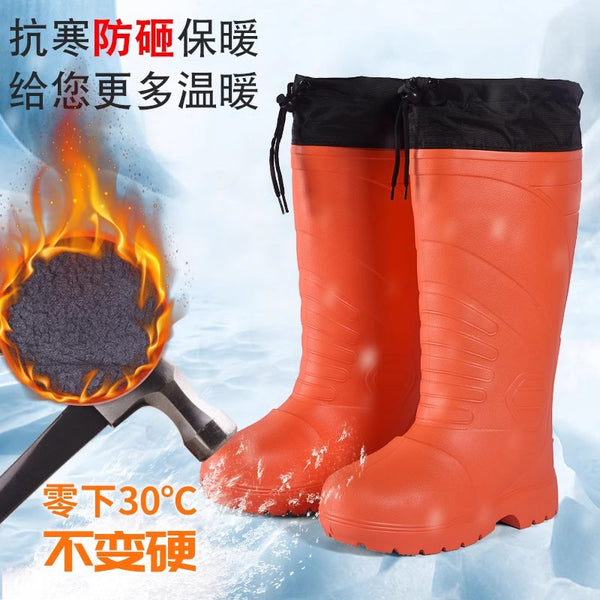 Cotton waterproof men's water boots fleece thickened rubber shoes eva kitchen foam non-slip and anti-smashing water shoes boots rain shoes