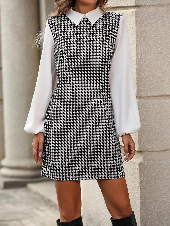 european and american cross-border  autumn new arrival: slim-fit, figure-flattering, faux two-piece a-line dress