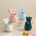 Minimalist style cross-border water cube fruit fork storage jar ceramic handle fruit fork hammered texture high-value jar set