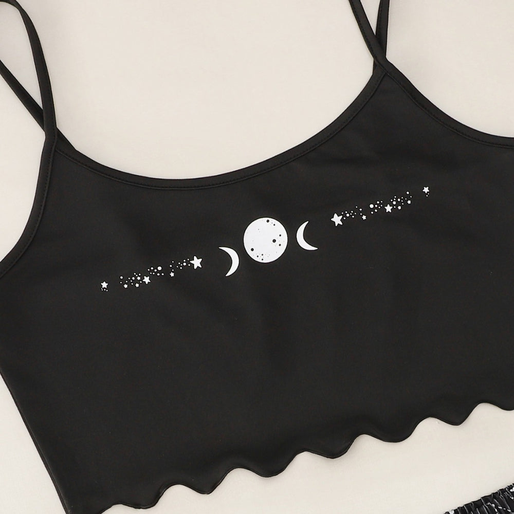 New moon and star print cami top and cosmic starry sky print shorts women's loungewear set