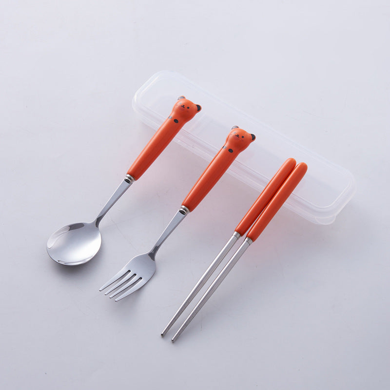 High-style stainless steel panda portable cutlery set with logo customization, wholesale children's tableware, spoon and fork set, custom-made