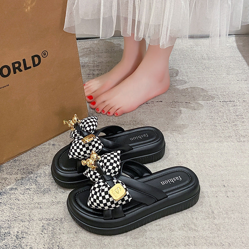 Bread bear thick sole slippers women's new arrivalsummeroutwearniche stylesense of designhigh-looking sandals beach shoes