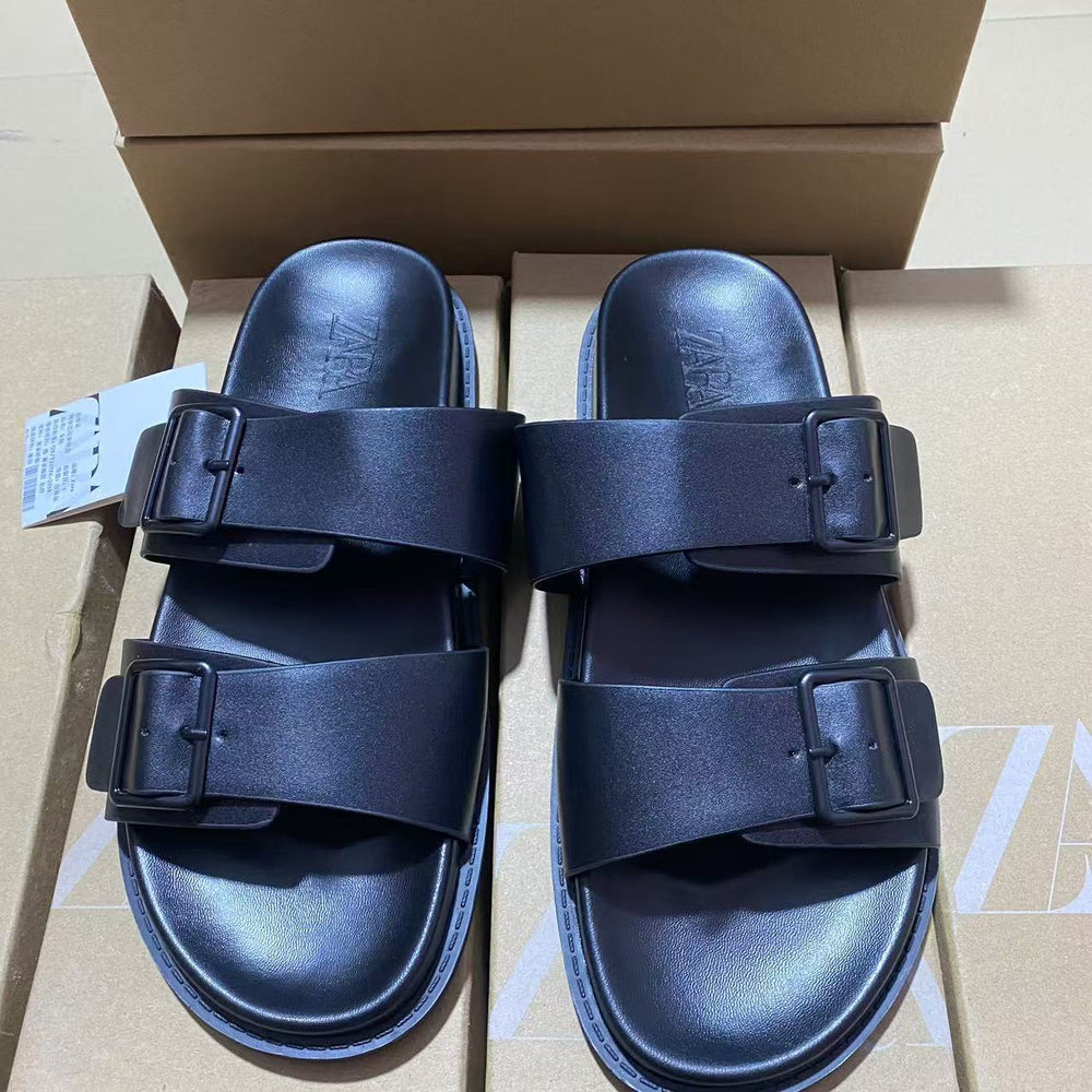Za2024summernew arrivalcasual one-line sandals beef tendon bottom sandals thick sole height-increasing sandals lazy shoes outwear trendy
