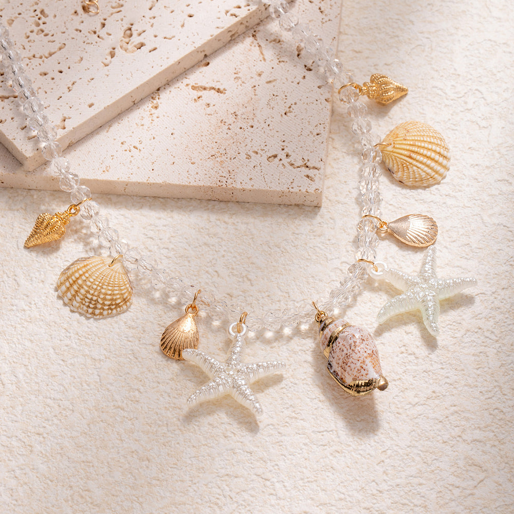 Wholesale seashell necklaces - european & american style cross-border jewelry - women's starfish beaded unique & high-end sweater necklace/collarbone chain