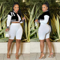 X6001 cross-border   fashion women's long-sleeved cropped jacket with lined shorts three-piece set