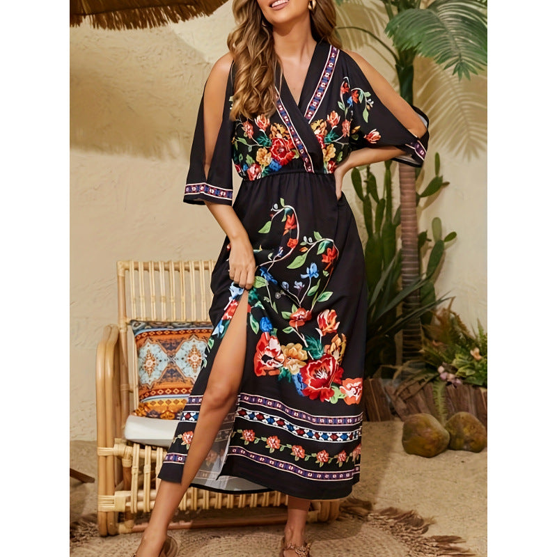 cross-border european and american bohemian retro ethnic style independent website vacation dress