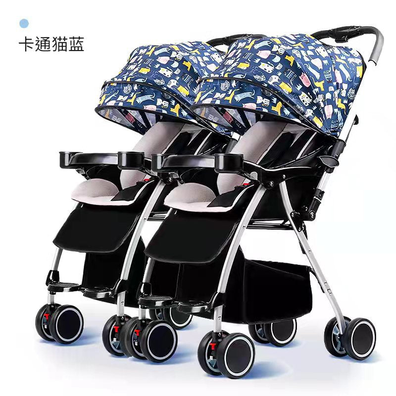 Wholesale double stroller: lightweight, high-view, convertible (sitting/reclining), detachable, foldable, twin baby pram