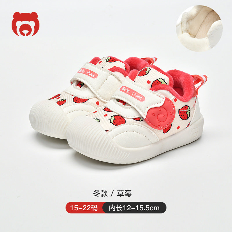 Toddler shoes for baby boys 0-1-3 years old, autumn/winter infant and toddler shoes for baby girls, soft sole non-slip, fleece-lined, extra thick cotton shoes