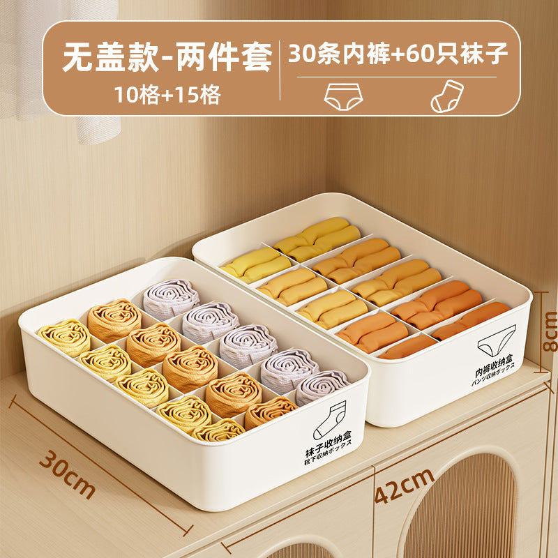 Underwear storage box - home organizer for socks, bras, and panties - 3-in-1 compartmentalized closet organizer with lid - dustproof
