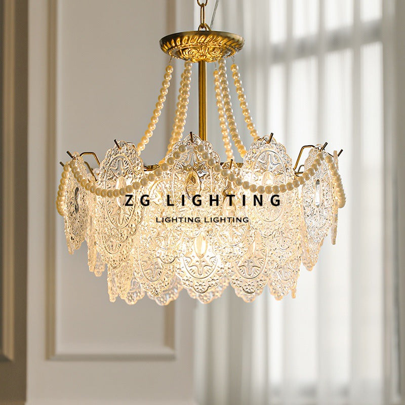French retro court chandelier American light luxury crystal living room lighting designer pearl glass bedroom lighting