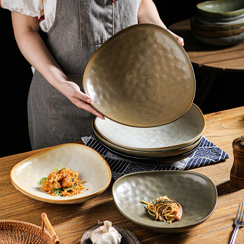 Personalized ceramic retro stoneware ceramic tableware triangular dessert plate restaurant hotel business ceramic salad plate