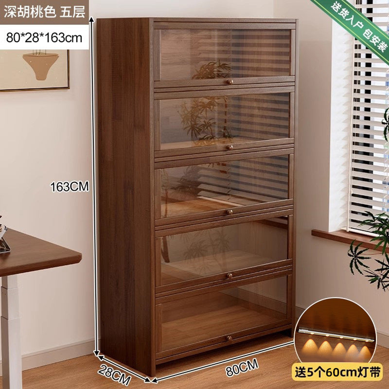 Retro American floor-to-ceiling bookcase Solid wood small cabinet Locker Living room storage Display cabinet Integrated dust rack