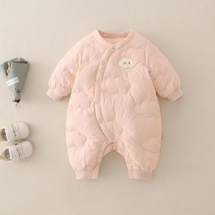 Newborn autumn/winter new arrival: minimalist lightweight cotton-padded romper - winter baby onesie for outdoor crawling, cute winter outfit