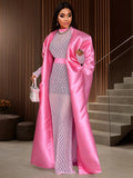 african satin robe with lace inner dress set - sheer mesh banquet sexy two-piece outfit