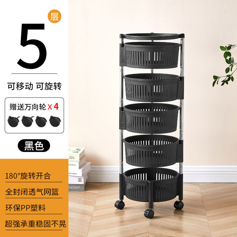 Kitchen storage rack - home fruit & vegetable organizer, freestanding rotating, detachable multi-tier shelf, grocery storage rack