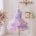 European and american new princess dress mesh print rainbow floral girl's wedding dress party baby's first birthday christening gown