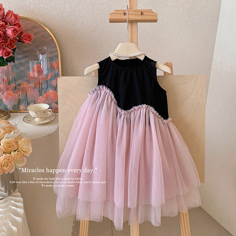 summer girls' tank dress - new stylish color block mesh princess dress for baby girls