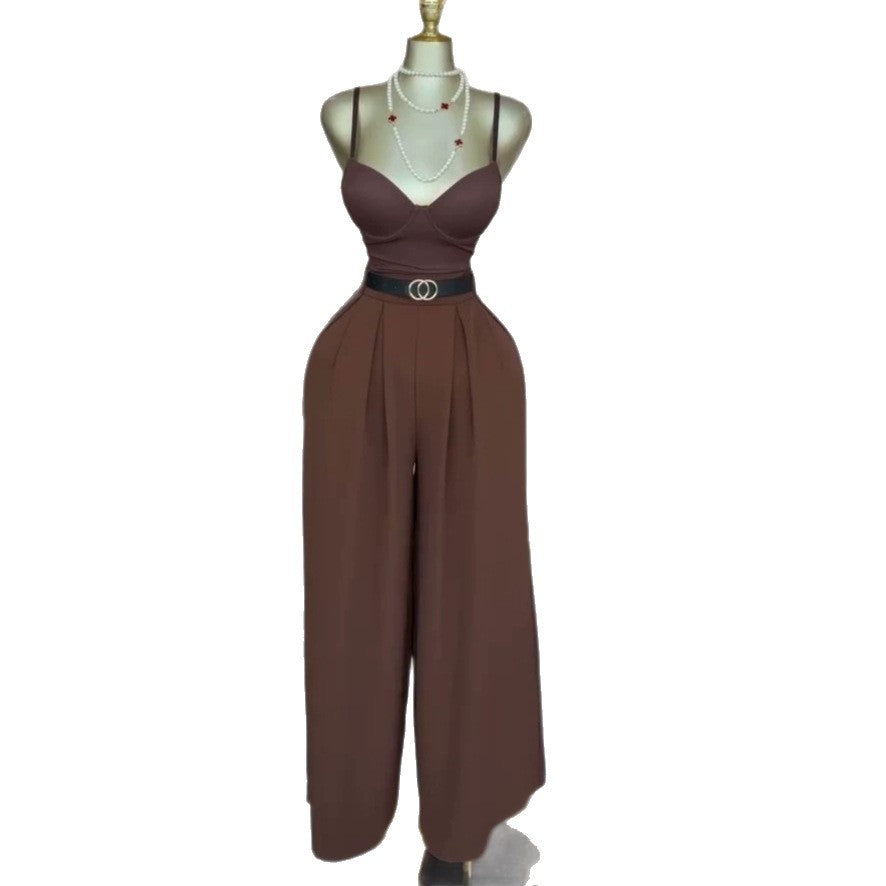 European and american cross-border women's fashion  summer new sexy elegant sleeveless bodysuit wide-leg pants fashion set
