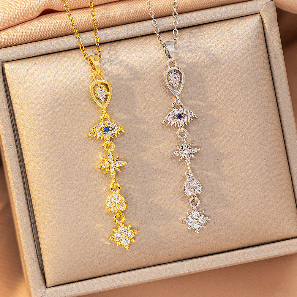 [titanium steel] cross-border popular copper micro-embedded tassel necklace for women 18k gold high-end accessible luxury fashion clavicle chain jewelry