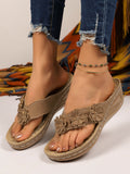 Plus size wedge heel floral flip-flops for women - 2026 summer new fashion open toe slip-on casual sandals