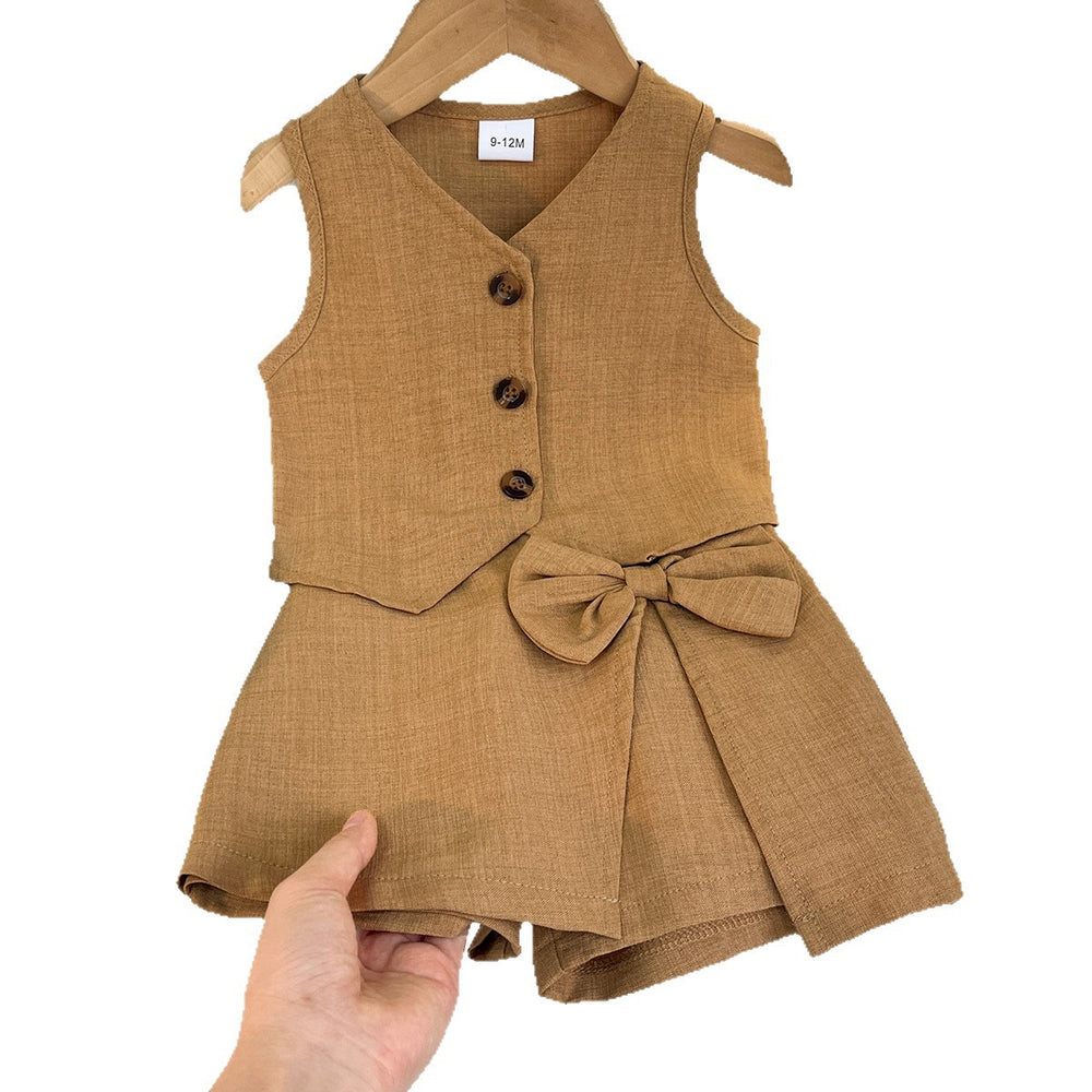 Baby clothing kids set children outfit brown vest + shorts two-piece set