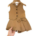 Baby clothing kids set children outfit brown vest + shorts two-piece set