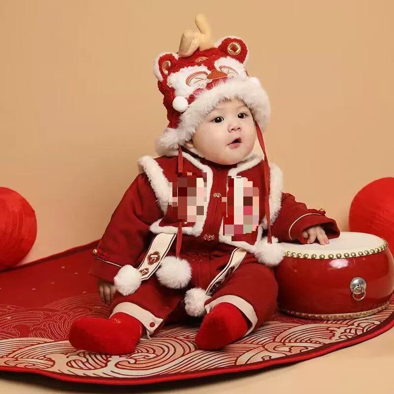 Baby winter onesie new year's greeting clothes winter dragon year first birthday clothes for boys and girls happy new year festive outing clothes