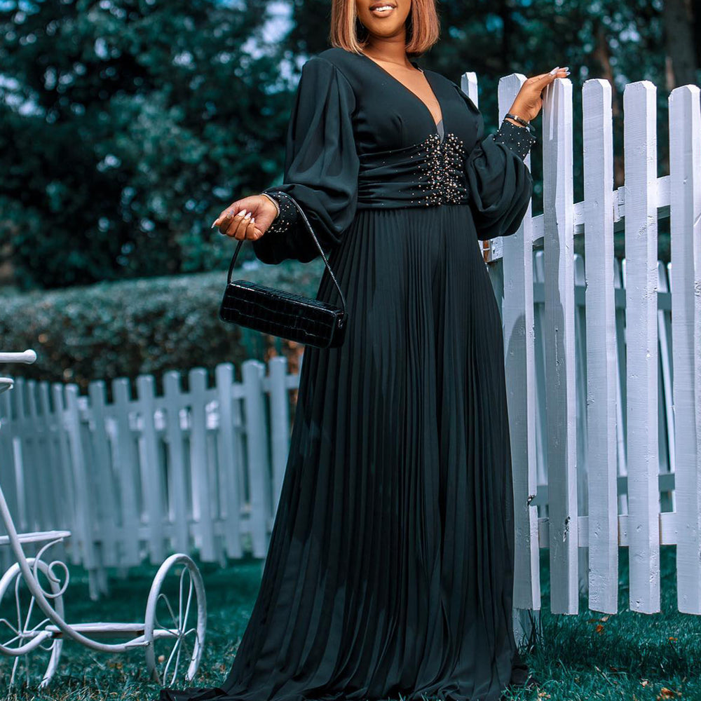 D534 european and american cross-border  foreign trade plus size beaded mesh fashion casual loose wide leg african jumpsuit