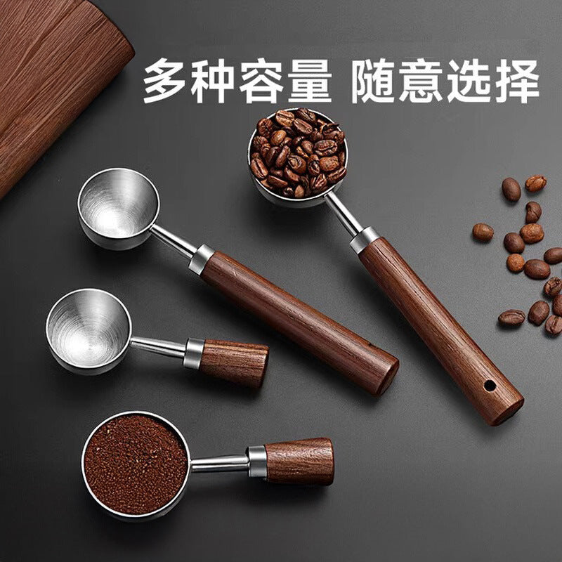 Walnut handle coffee spoon coffee bean measuring spoon 304 stainless steel coffee bean dosing spoon seasoning measuring spoon