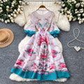 French romantic floral print dress - women's spring long sleeve slim fit a-line maxi dress - elegant, chic, and youthful