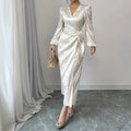 Elegant v-neck maxi dress - figure-flattering, sexy bodycon, long sleeve, slim fit